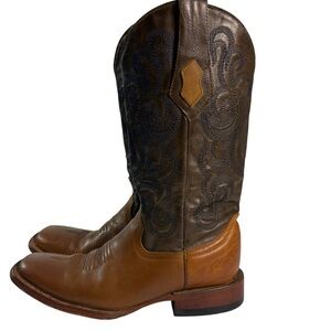 Ferrini Women’s Two-Tone Leather Cowboy Boots Square Toed Blue Stitching Sz8.5